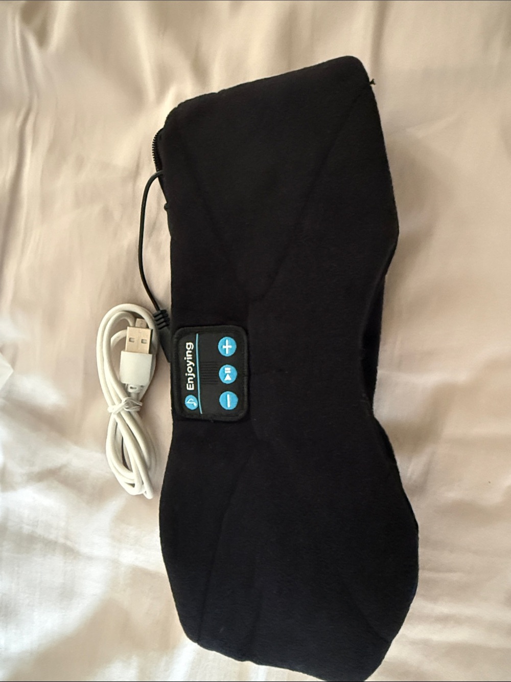 Black USB Rechargeable Sleep Mask with Built-In Controls